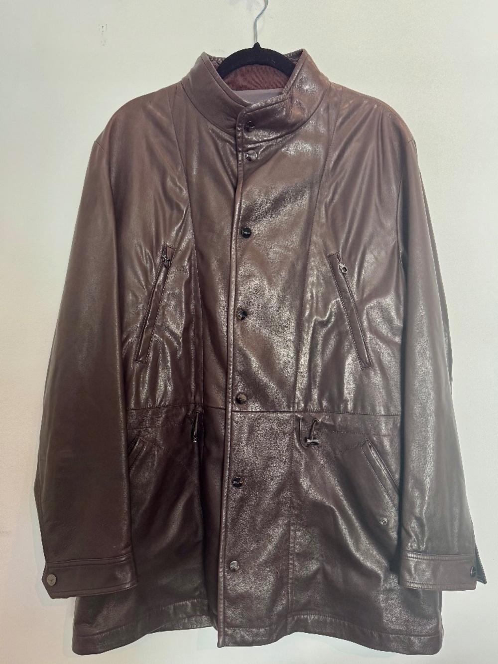 Salvatore Ferragamo Men's lightweight leather jacket in espresso, Size IT 54